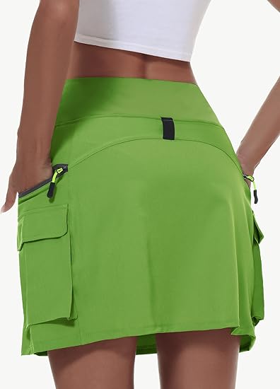 Women's hiking short skirt, high waist golf casual wear with zipper pockets, sports quick-drying skirt - Green