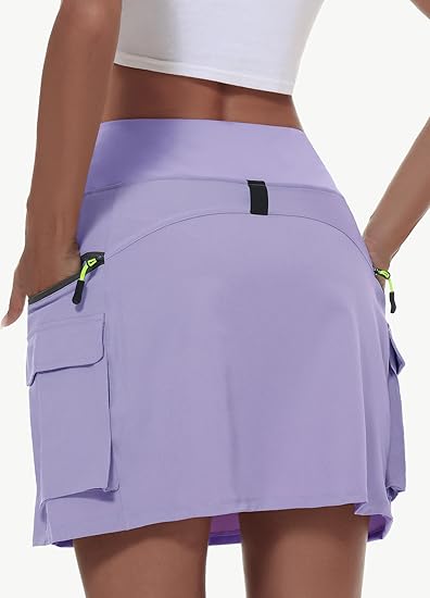 Women's hiking short skirt, high waist golf casual wear with zipper pockets, sports quick-drying skirt - Purple