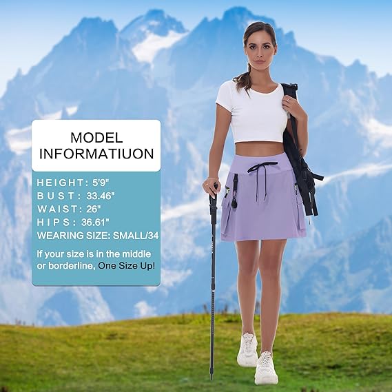 Women's hiking short skirt, high waist golf casual wear with zipper pockets, sports quick-drying skirt - Purple